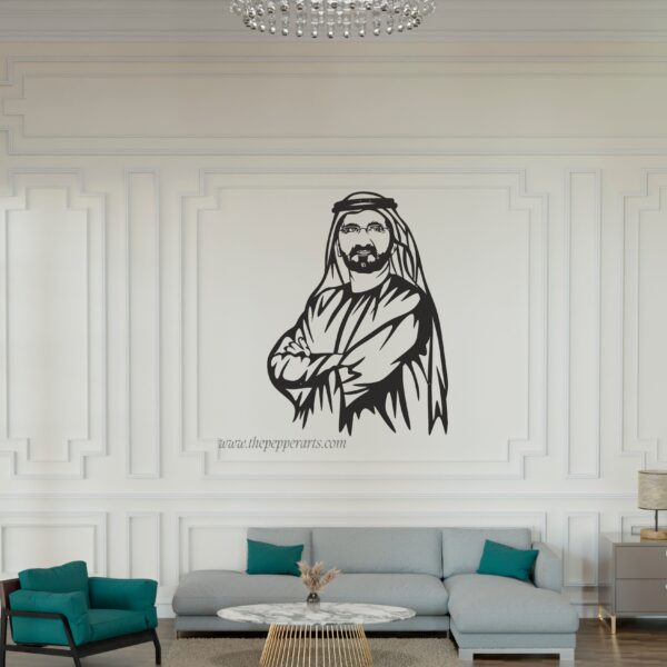 Sheikh Mohammed bin Rashid Al Maktoum Metal Wall Art – Elegant UAE Royal Tribute Decor