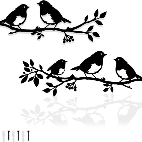 Pduoduo 2pcs Metal Wall Art Bird on Branch,Love Birds on a Branch,Metal Bird Silhouette for Living Room Garden Bedroom Office Wall Decor